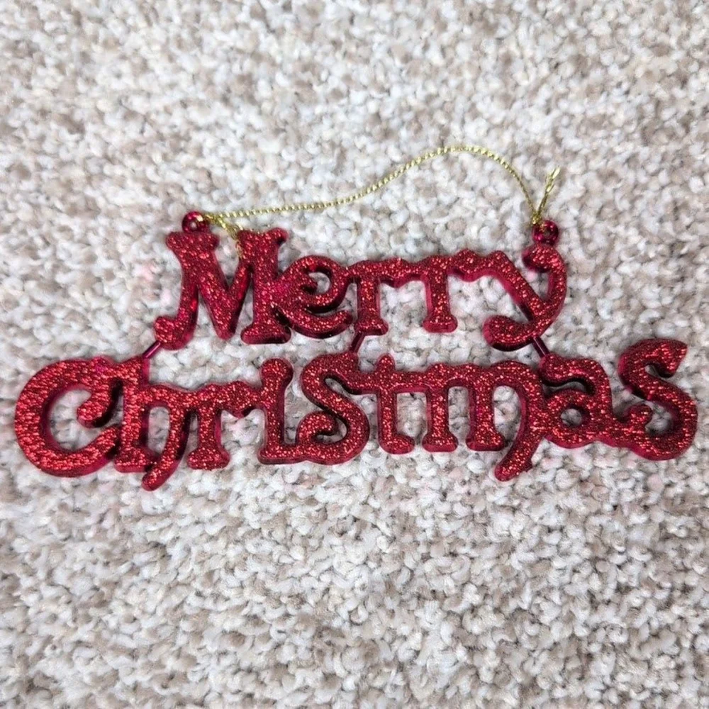 Red Glitter‎ Merry Christmas Hanging Ornament Holiday Decoration